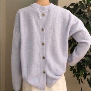 J.CREW Point Sur Button Back Waffle Sweater in Shale Blue XS